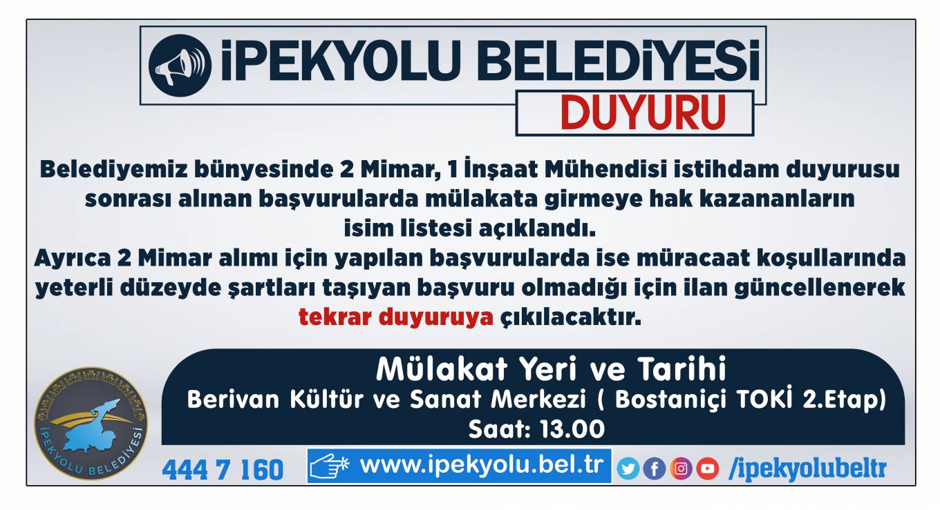 1 İNŞAAT MÜHENDİSİ ALIMINDA MÜLAKATA GİRMEYE HAK KAZANANLAR