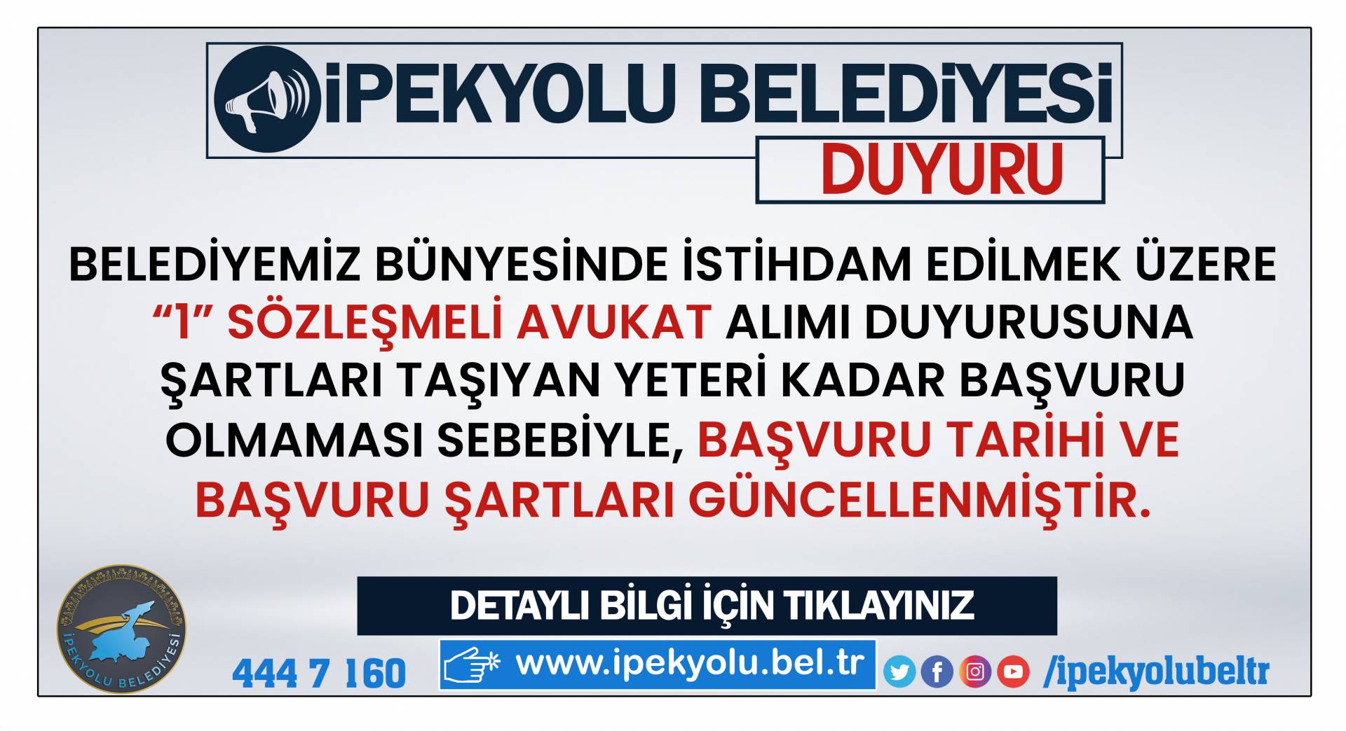 1 SÖZLEŞMELİ AVUKAT ALIMI İLANI